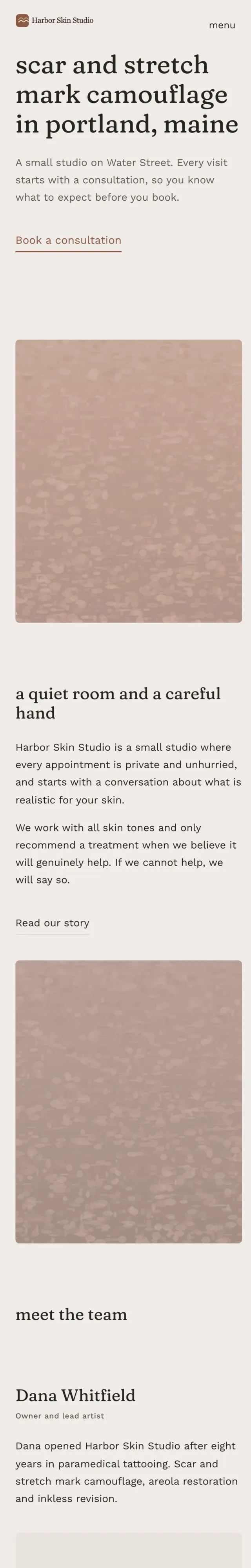 The studio's hosted website on a phone